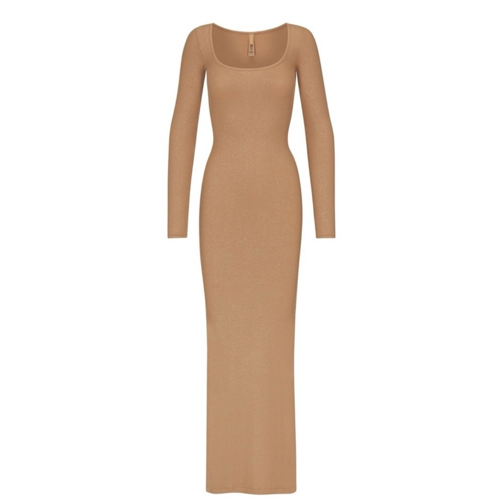 NWT Skims Soft Lounge Long Sleeve Slips Dress in Camel Nude Color - Size M